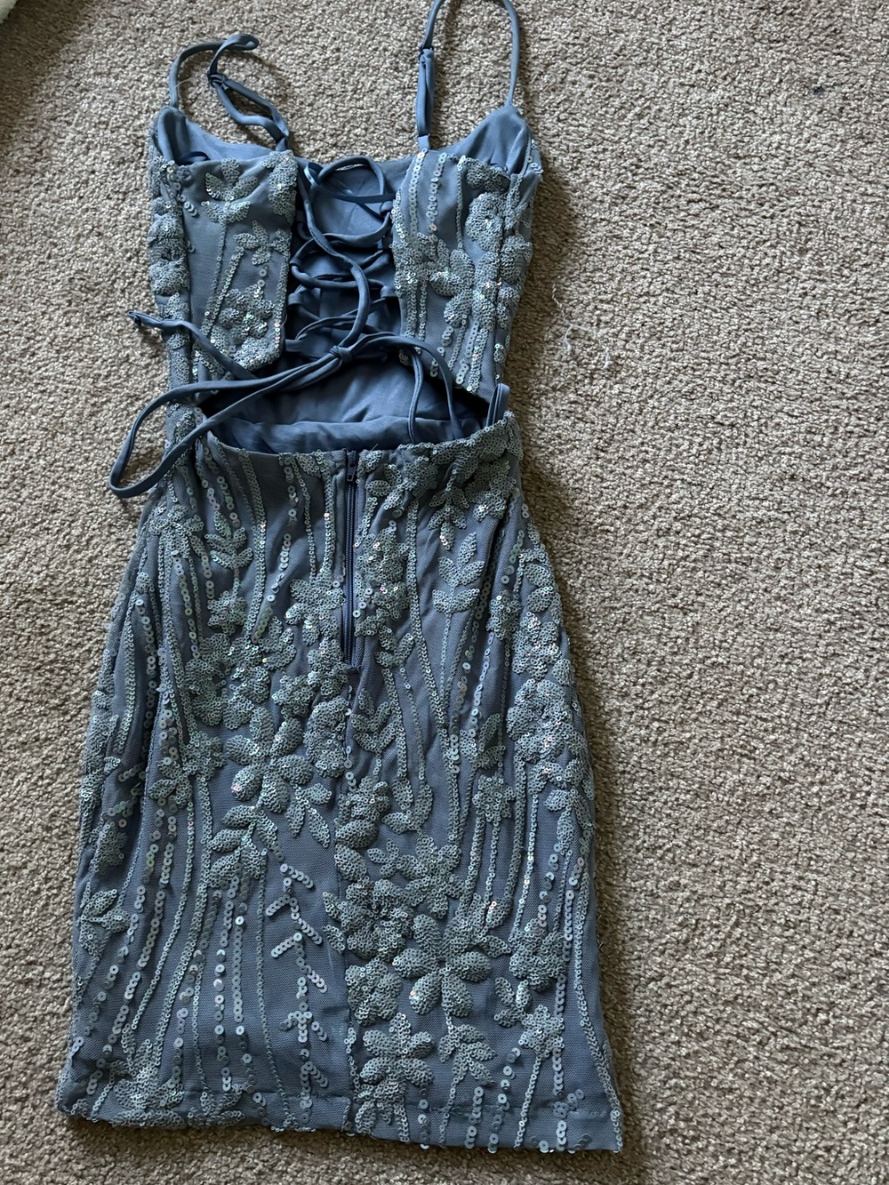 Windsor Homecoming Sequin Floral Mini Dress in Periwinkle - Picture 2 of 3